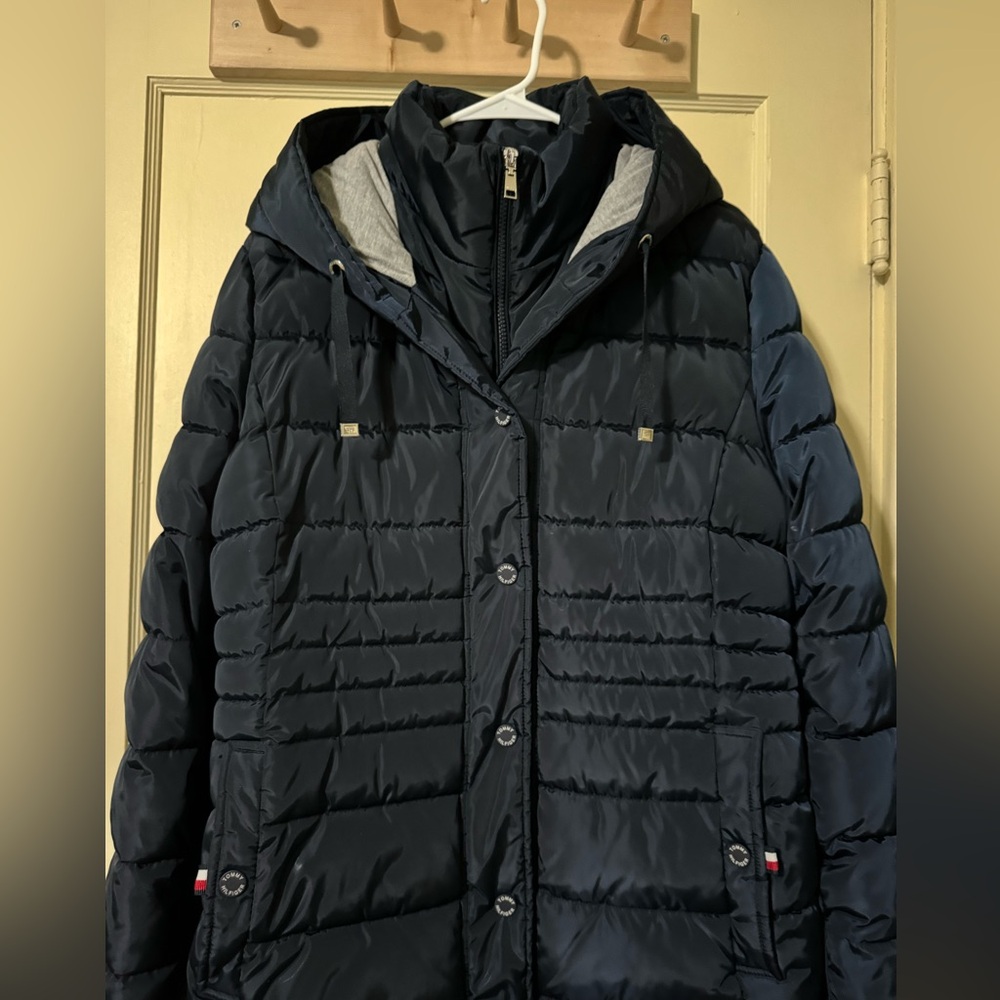 Tommy Hilfiger Women’s Knit Hooded Puffer Coat Black Size XL NWOT